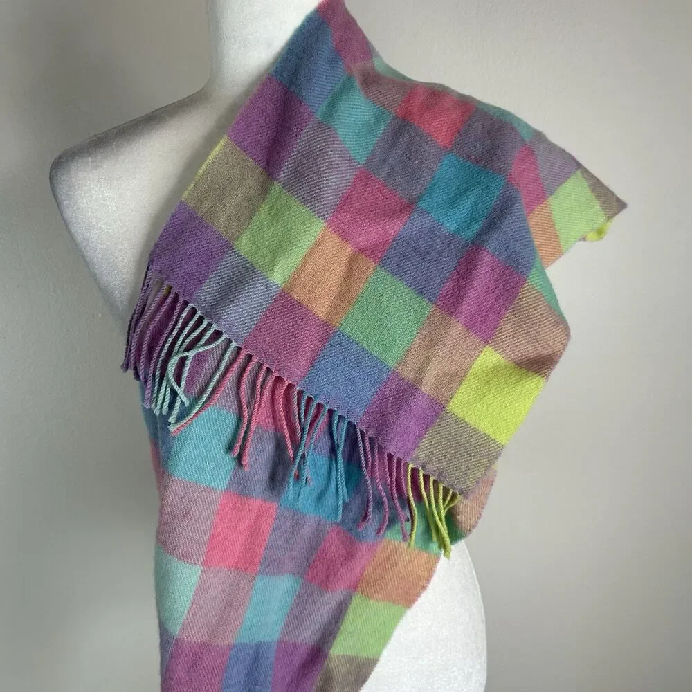 VINTAGE HIGHLAND TWEEDS PLAID & CHECK LAMBSWOOL LONG MENS FRINGE SCARF